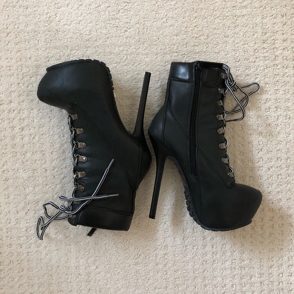 leather combat boots with heel